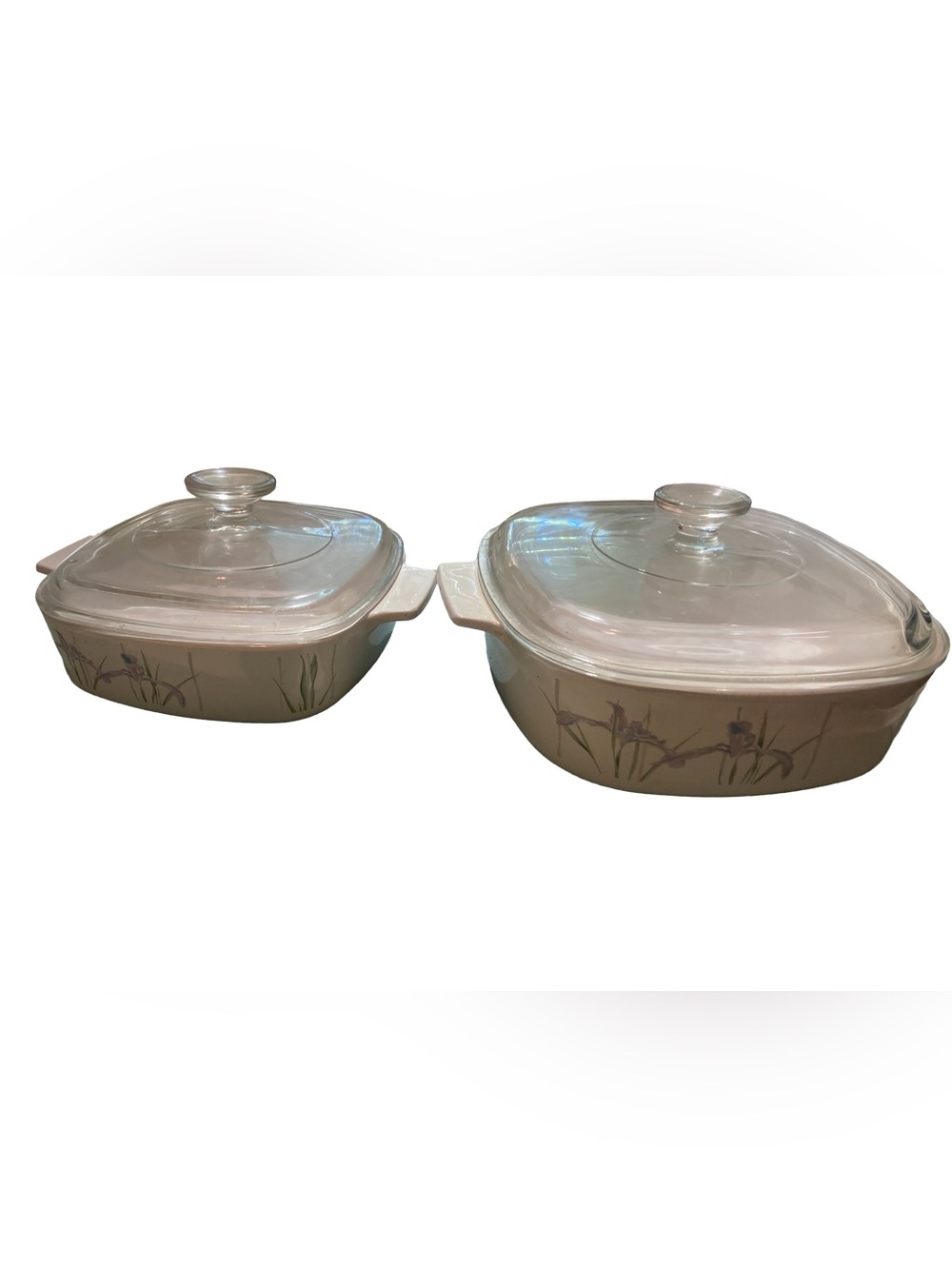 Corningware Vintage Collectible “Shadow Iris” Baking Dishes 1&2 Liter/Glass Lids
